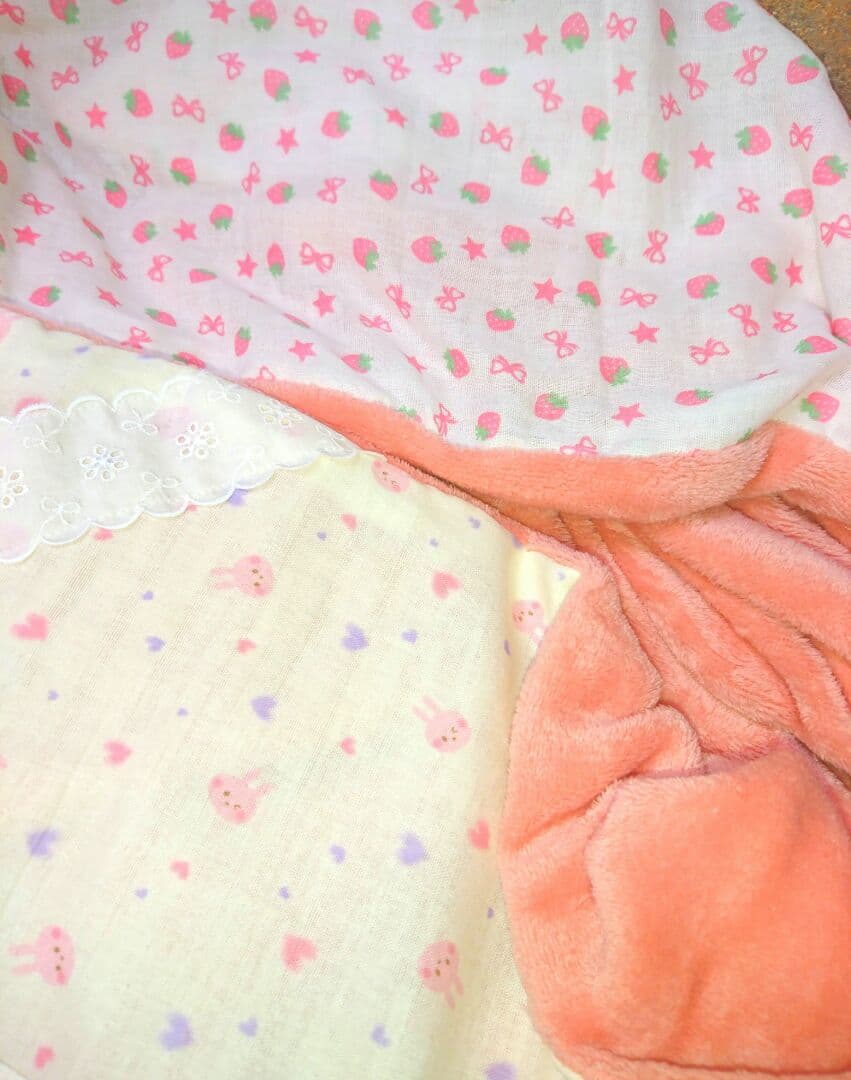専用♥みかん＊１点もの特価♥春夏＊ボア×ガーゼ★シングルお布団♥うさぎ苺リボン❤