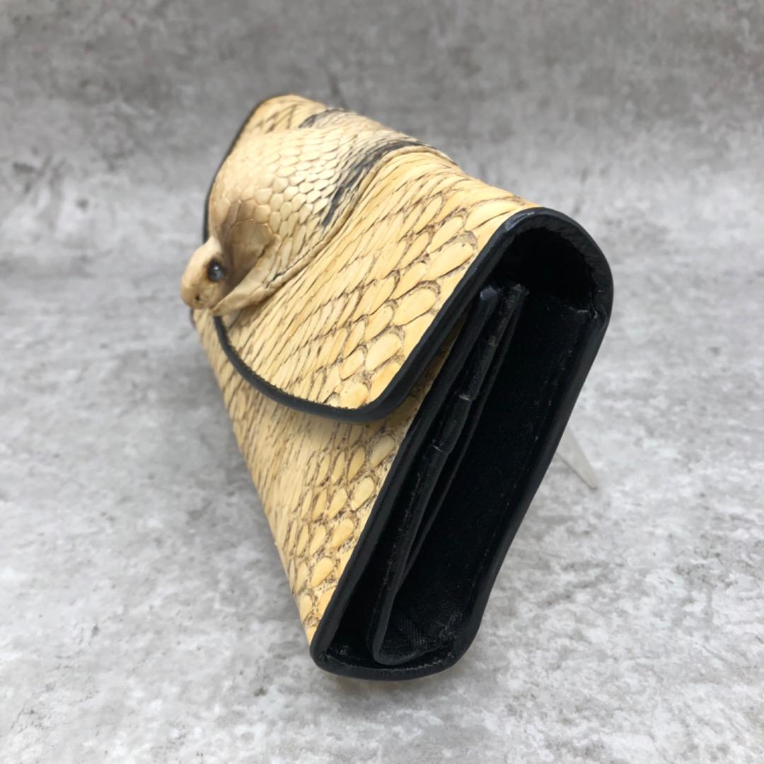 未使用 財布 長財布 蛇 ヘビ 頭 顔 蛇皮