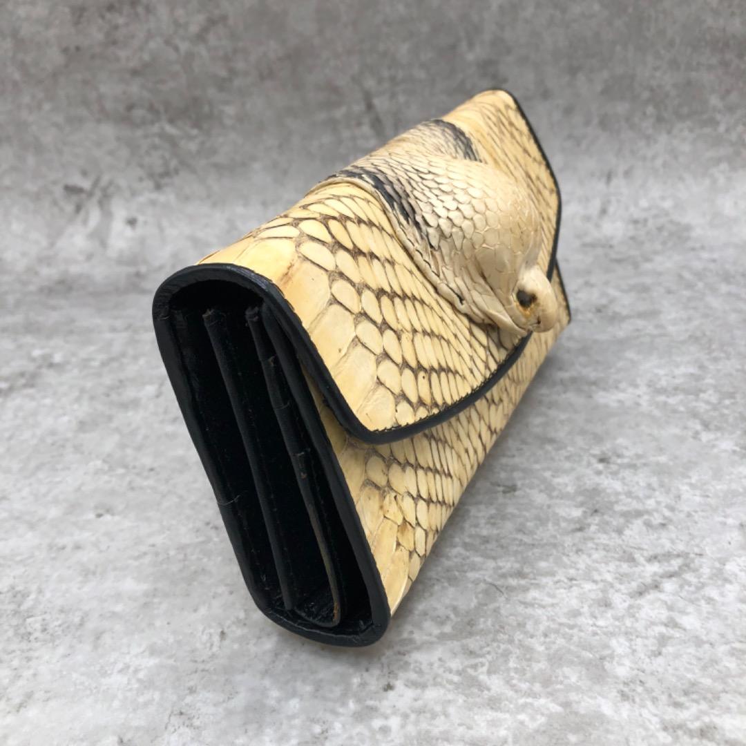 未使用 財布 長財布 蛇 ヘビ 頭 顔 蛇皮