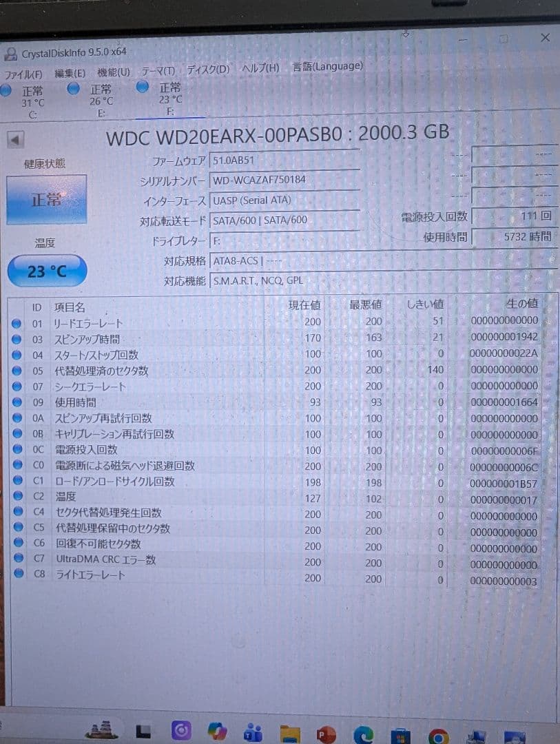 ☆使用時間5732h☆ WD HDD 2TB 動作良好 正常