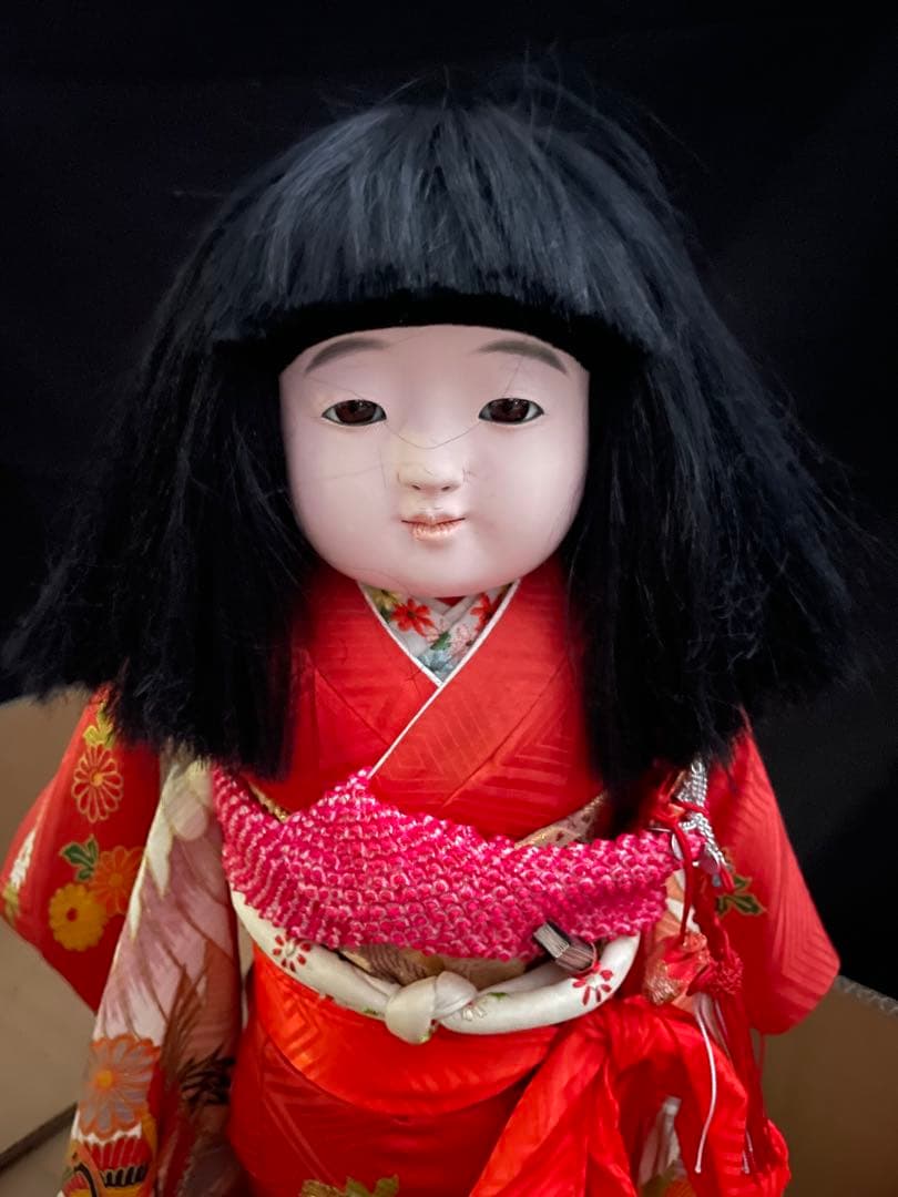 【松乾斎東光作】市松人形 女の子 アンティークドール 約43cm 螺鈿台木札付き
