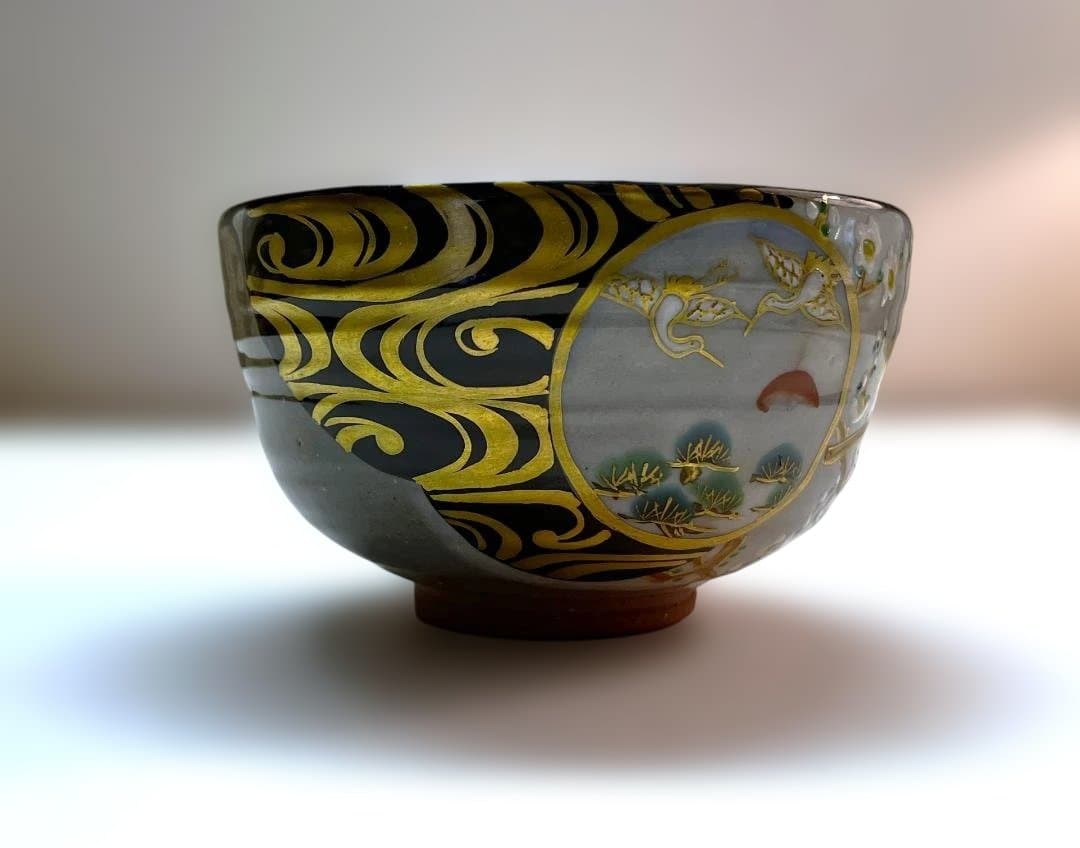 京焼の茶碗 木製箱入り　宮川香雪作　琳派模様　茶道具　美品