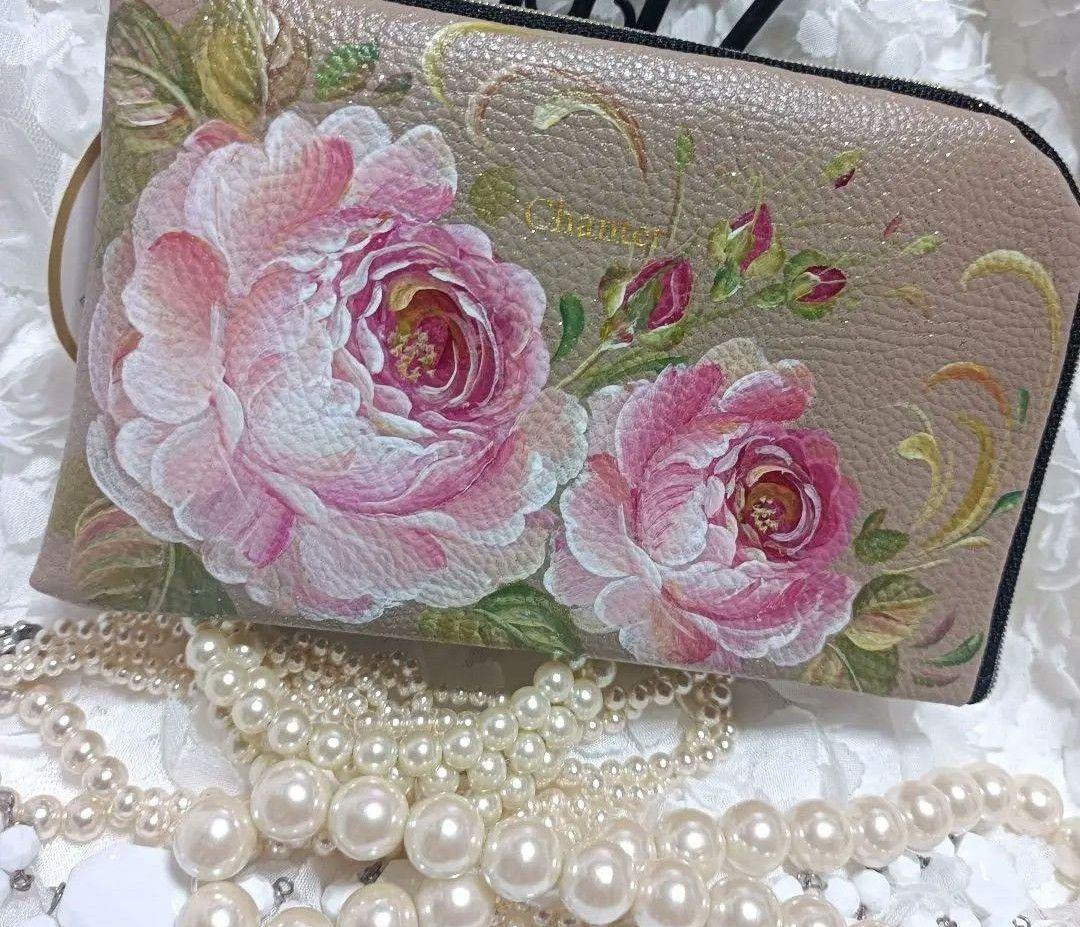 トールペイントヨークシャテリア♥合皮サコッシュ♥ショルダーバッグ薔薇