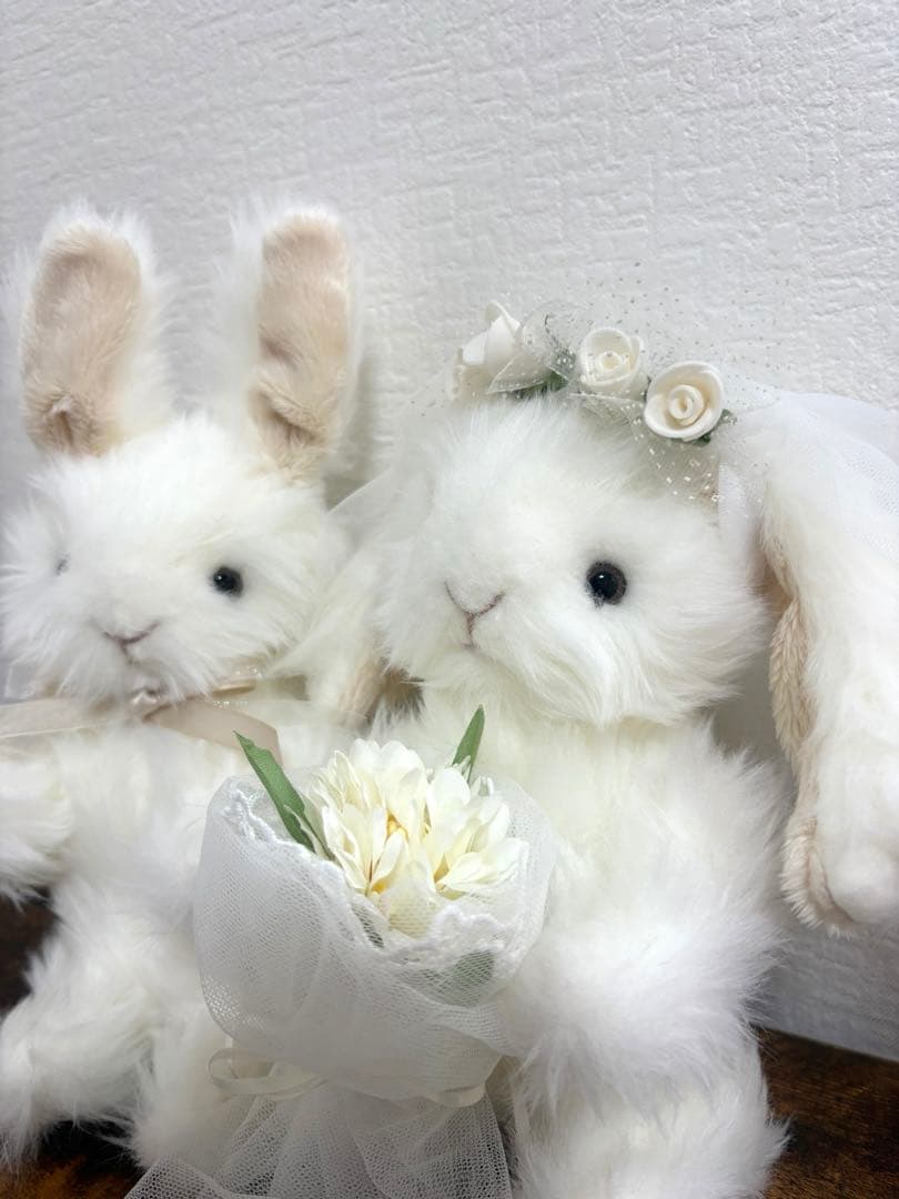 ハンドメイド　ぬいぐるみ　うさぎ　寄り添ううさぎ　ウェディングペア　一点もの