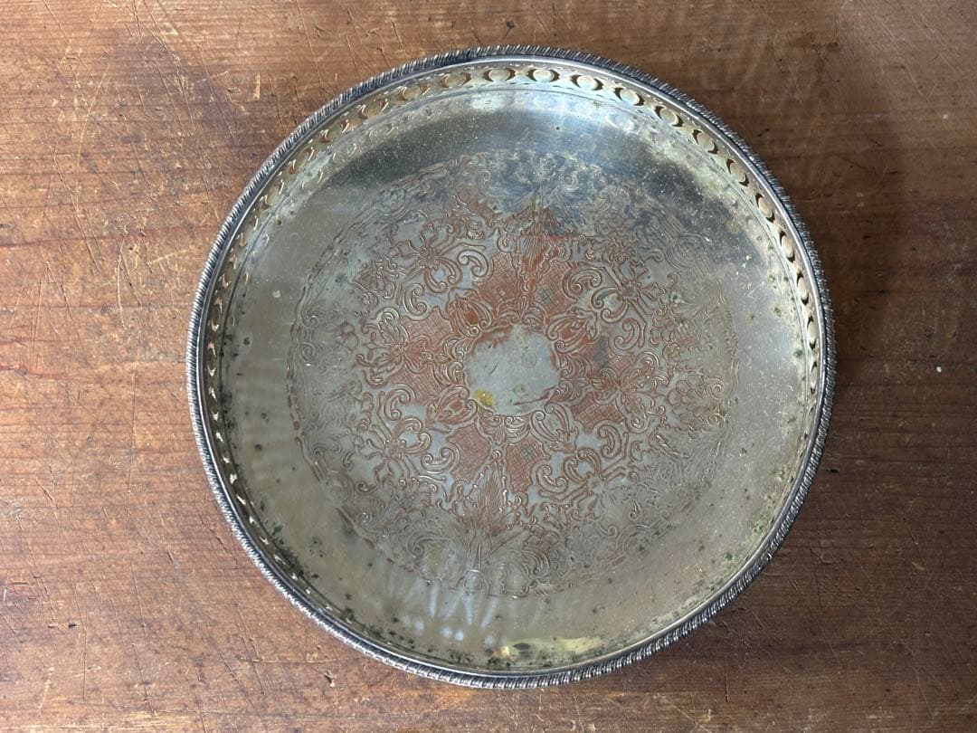 イギリス SILVER PLATED On Copper 21cm トレイ