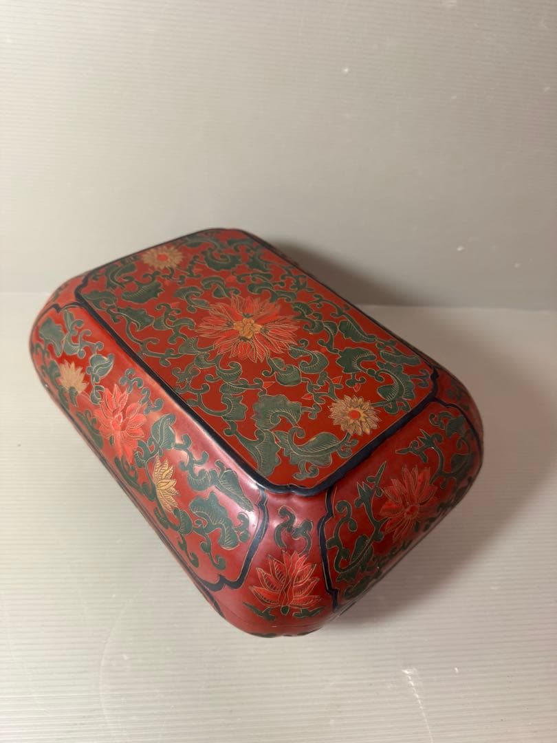 2925 時代　唐物　花文　四方　蓋物　菓子器