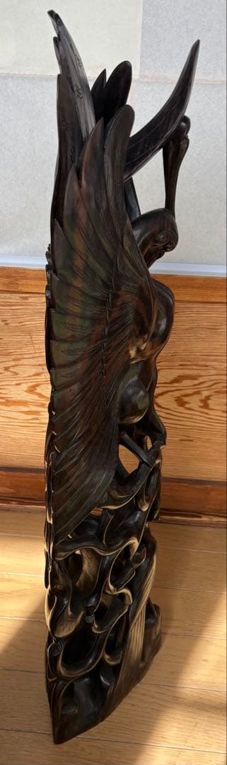 木製 鶴の彫刻 アートオブジェクト 約60cm