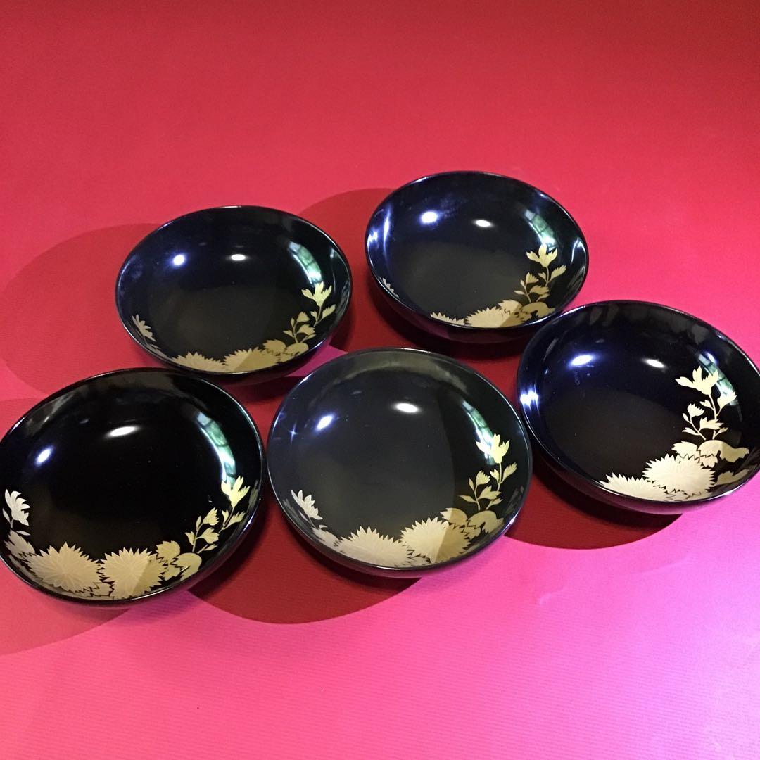 漆塗リ金蒔絵図　菊図　5客￼時代物　　B2