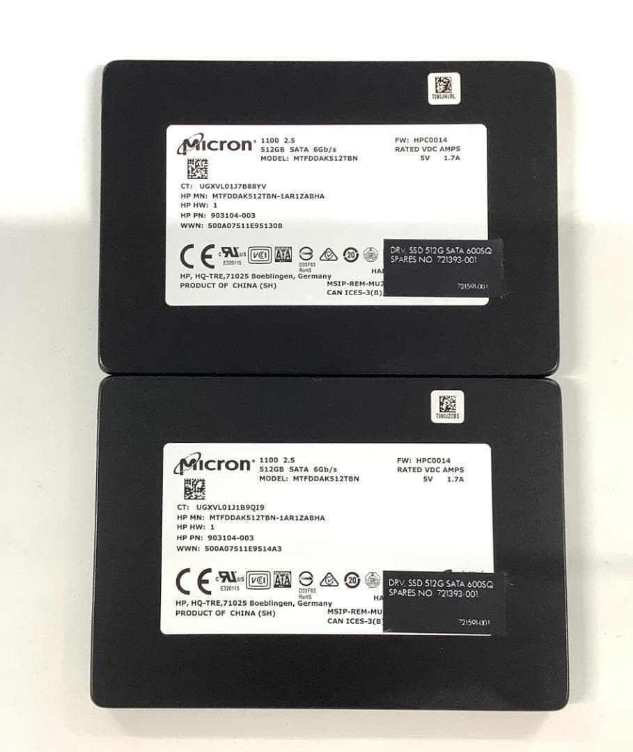 ➁-W46-Micron SATA 512GB 2.5インチ SSD 2点