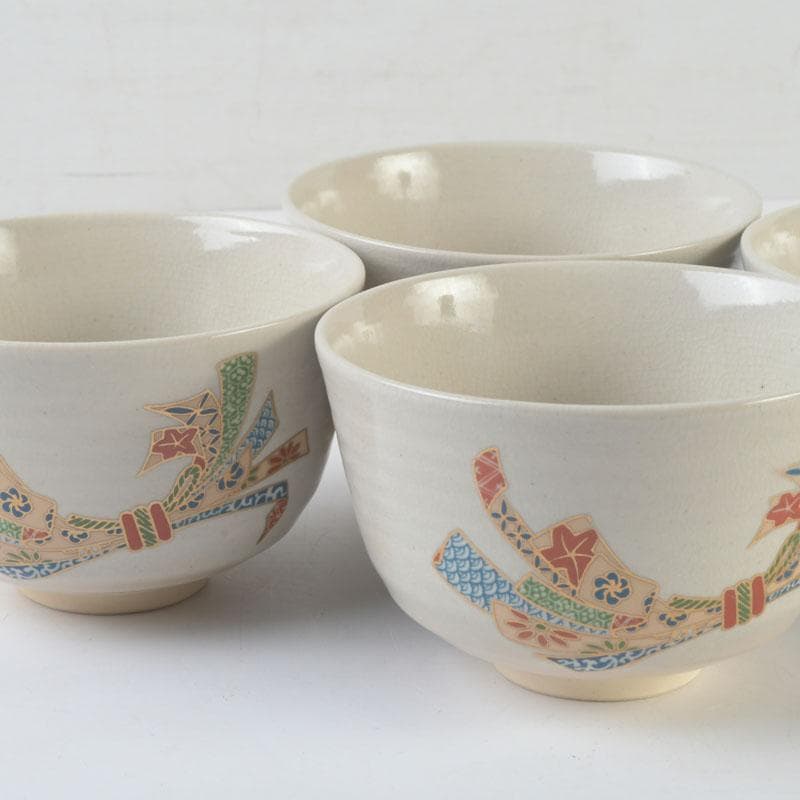 茶道具　京焼　加藤昌山作　色絵金彩　束熨斗文　数茶碗　四客　C　A68