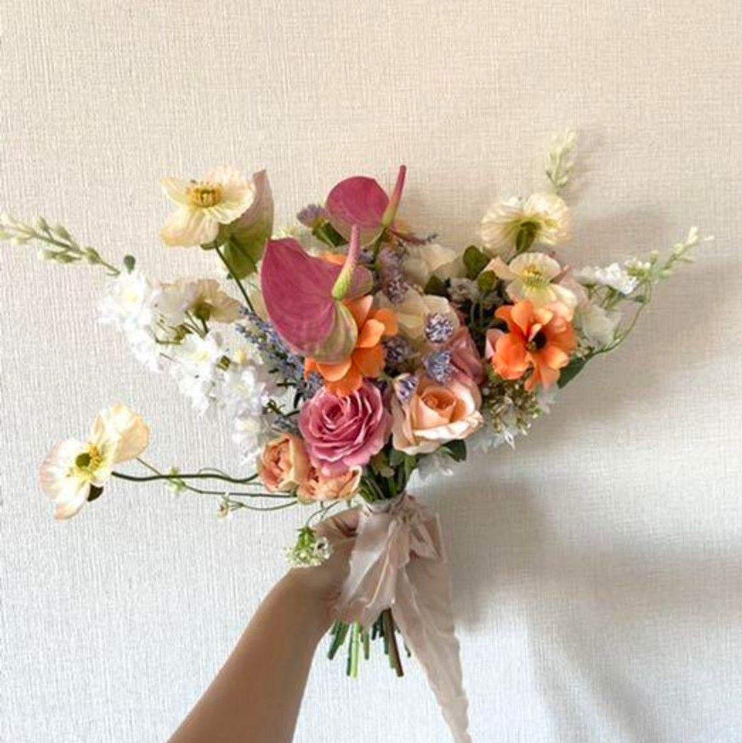 ウェディングブーケ　造花　アーティフィシャルフラワー　結婚式　ブートニアセット