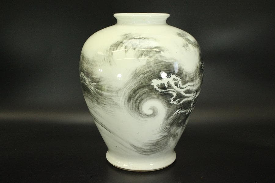 中国美術 龍図 花器(ZE652)