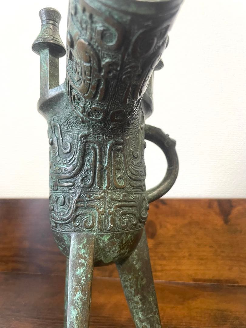 中国古美術　時代物　青銅製　三足爵杯　骨董品