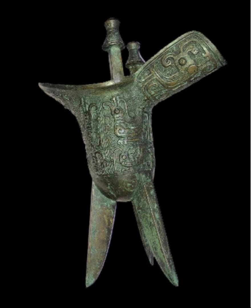 中国古美術　時代物　青銅製　三足爵杯　骨董品