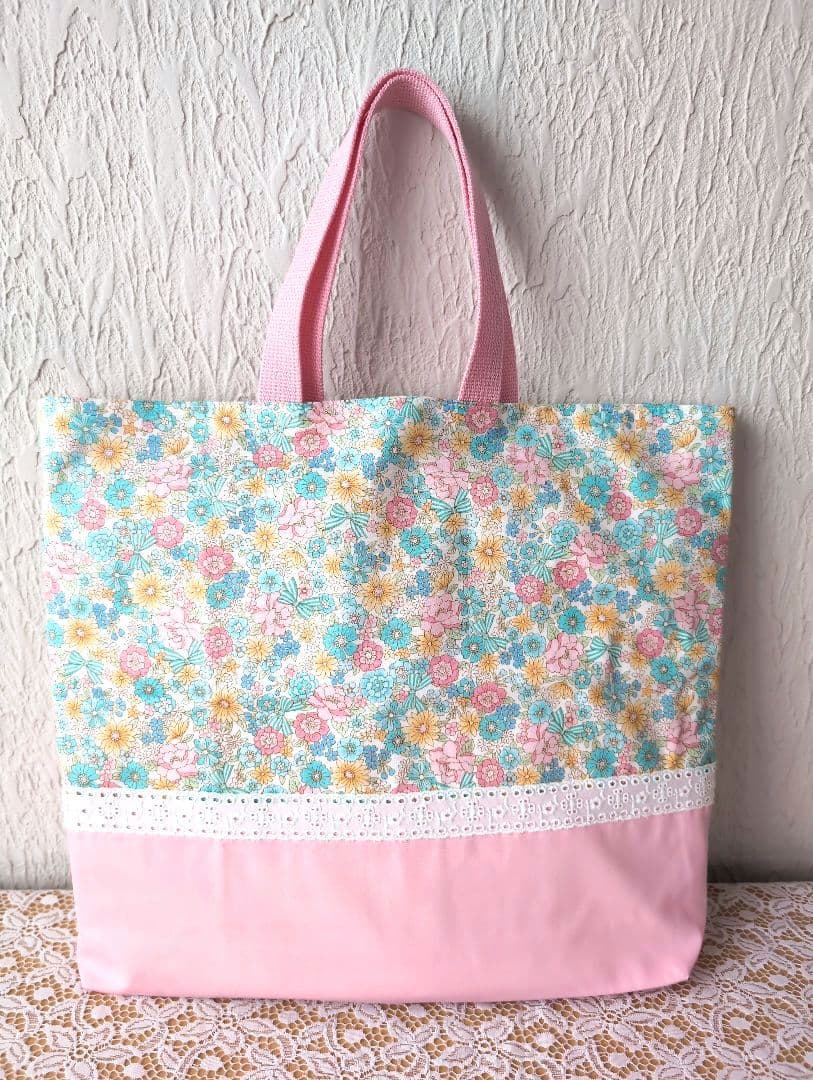 花柄＆ピンク　入学入園6点セット、レッスンバック☆上履き袋☆体操着袋、お弁当袋
