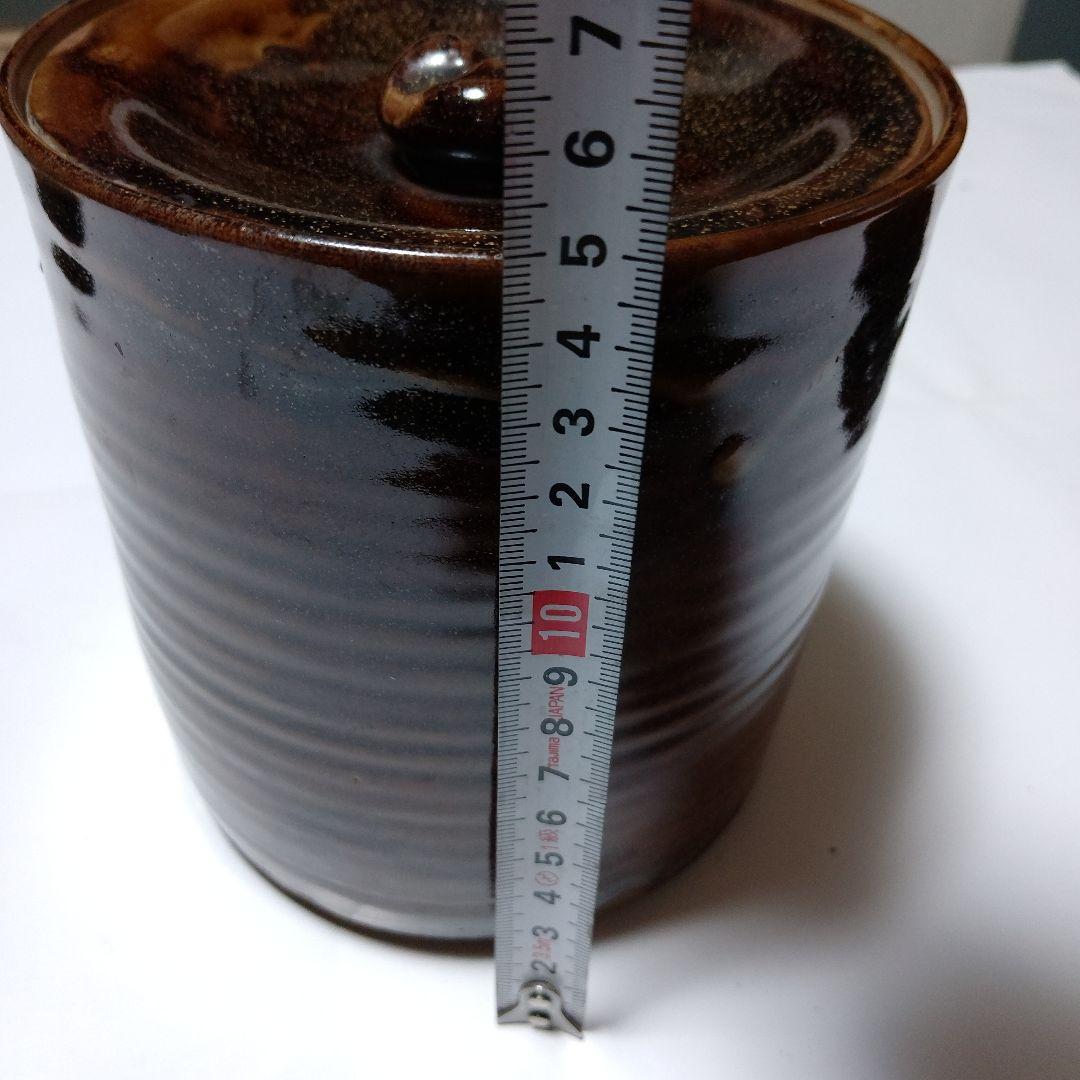 美品！黒釉 陶器 水差し 蓋付き　台座付き　茶道具