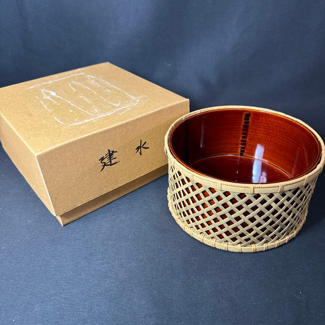 J03 送料無料　建水　春慶　網代　茶道　茶道具　曲げ建水