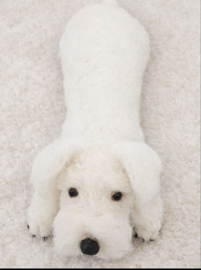 羊毛フェルト白 シュナウザー 全長56cm リアル風特大 ハンドメイド 犬
