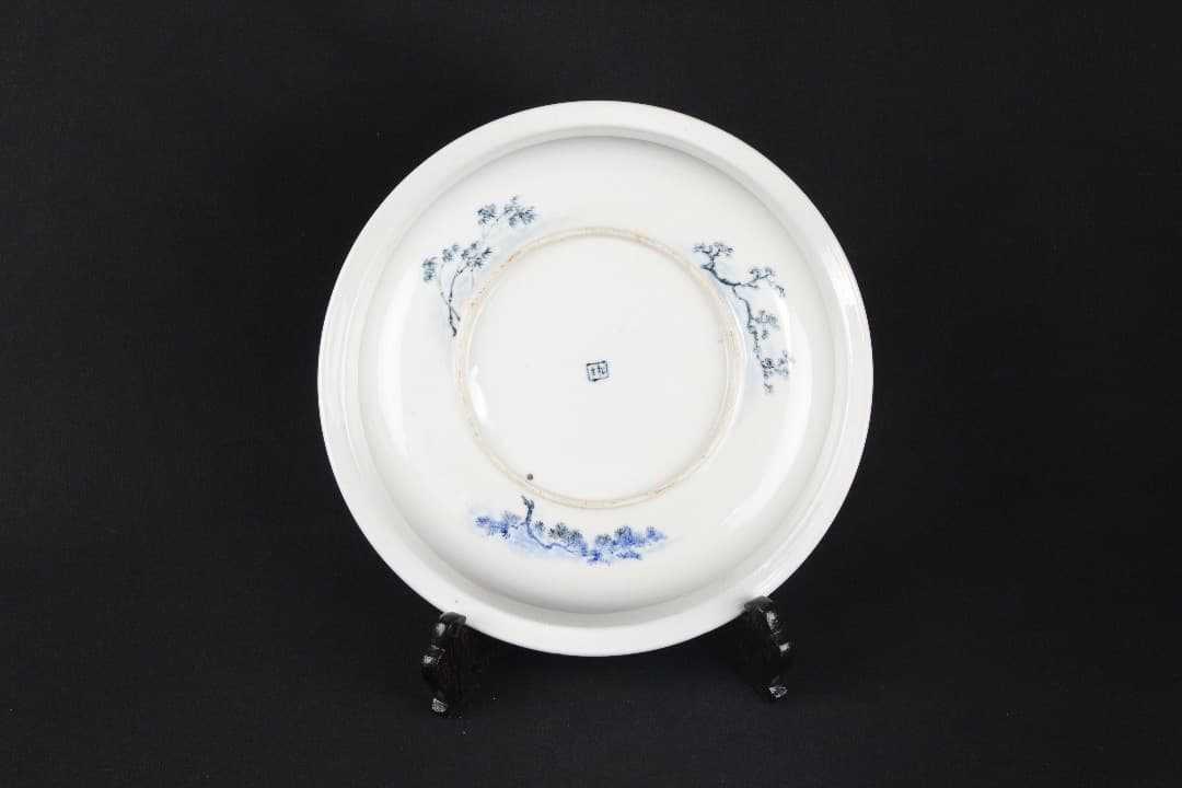 中国古美術　青花山水図皿　程門・松生款　景徳鎮窯　古陶磁 程门 ES19-15