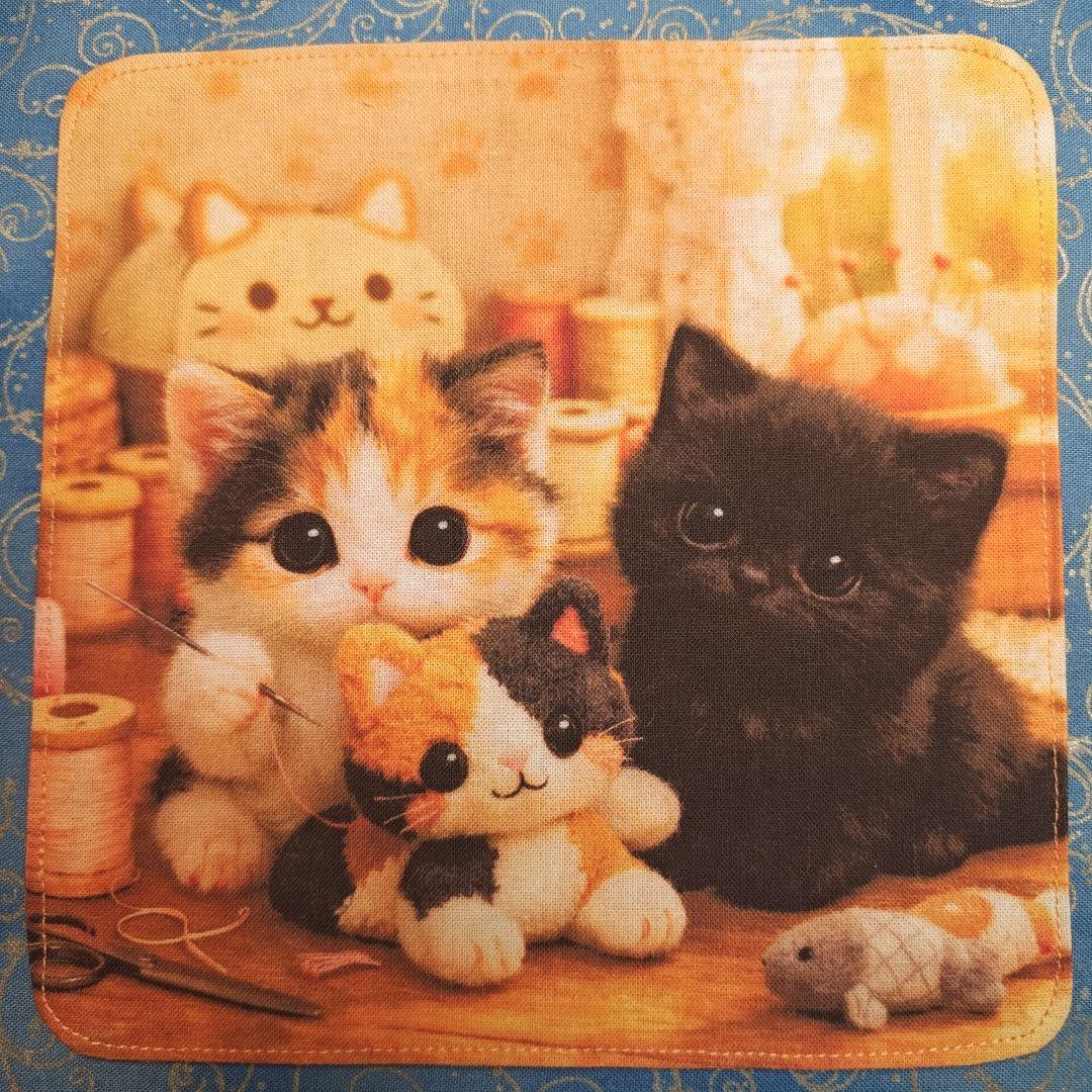 チョコ　ハンカチ　ねこちゃん柄　ハンドメイド3/11