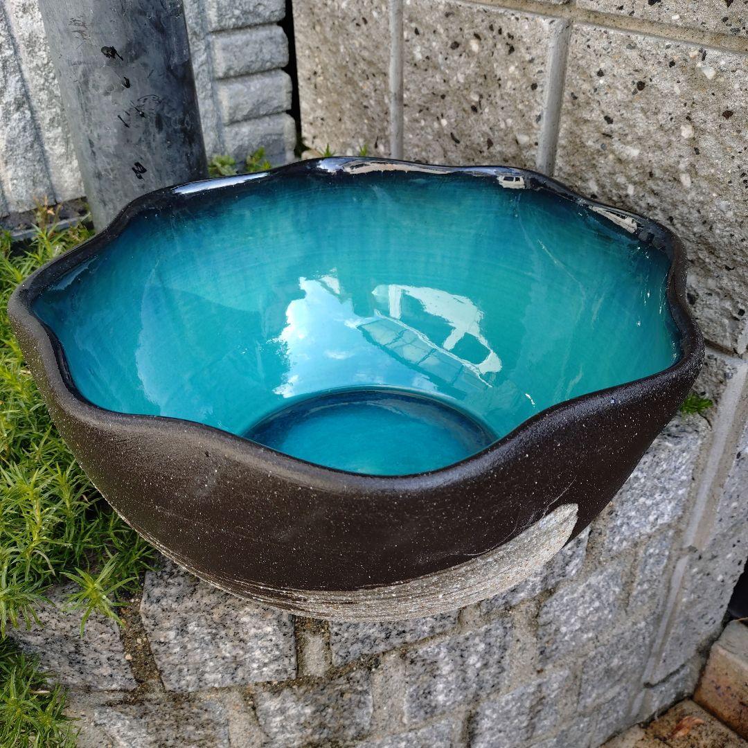 信楽焼　陶器　めだか鉢　睡蓮鉢　グリーン(大)37cm