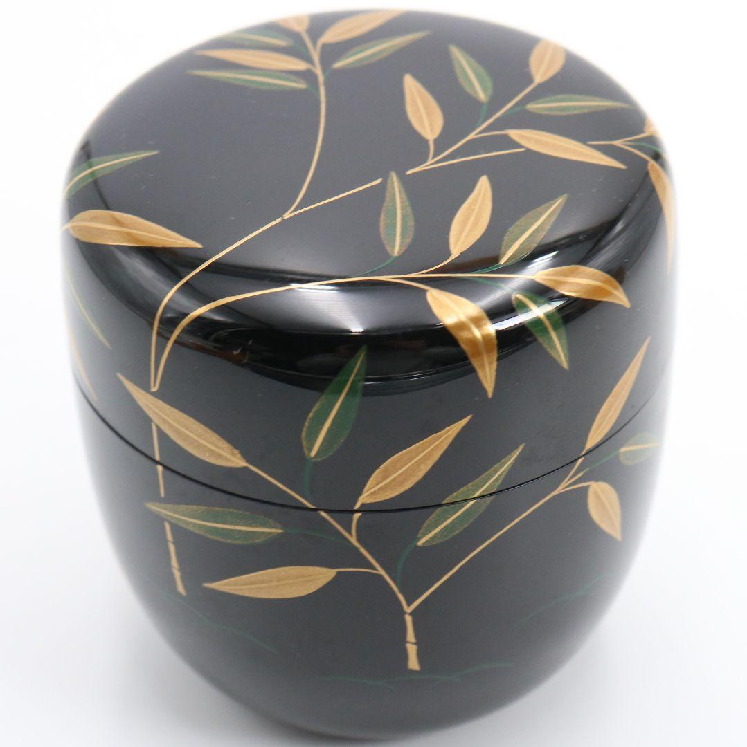 前田清峰作 而妙斎好写 若竹蒔絵 大棗 薄茶器 茶道具 共箱　V1046