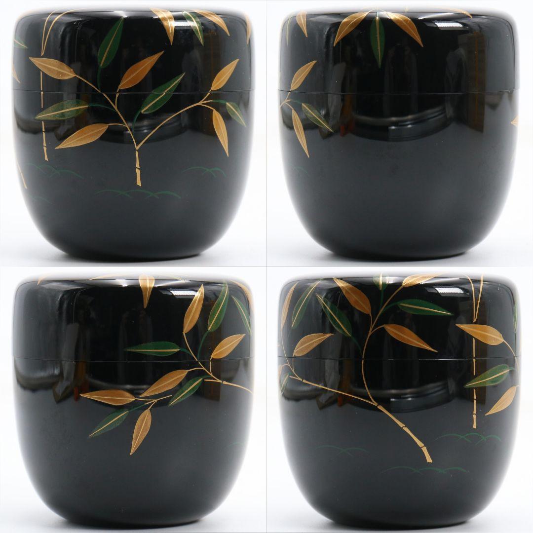 前田清峰作 而妙斎好写 若竹蒔絵 大棗 薄茶器 茶道具 共箱　V1046