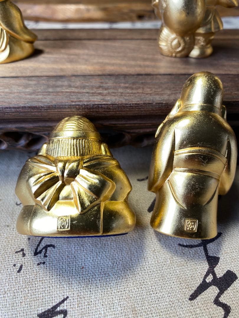 花台付き　七福神 大黒天 恵比寿天 置物 縁起物 金色 7体セット 商売繁