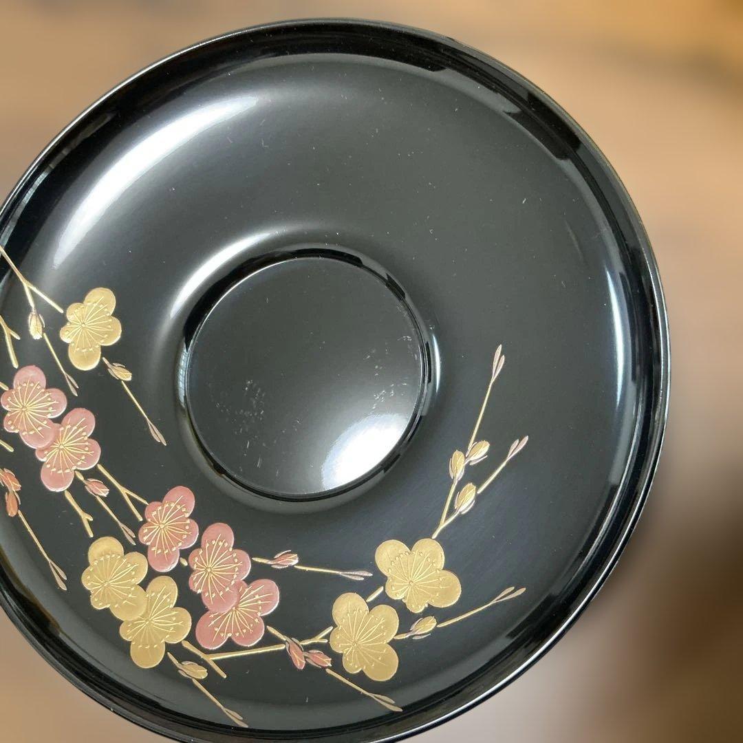 輪島塗　慶塚　紅白梅蒔絵　銘々皿　茶托　共箱　大丸美術部