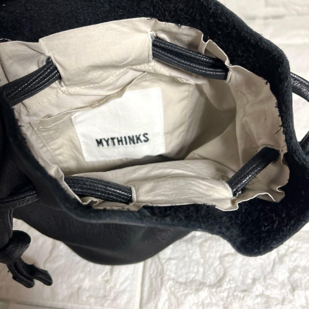 くもほぼ新品 MYTHINKS マイシンクス 巾着 バック 高級エルクレザ