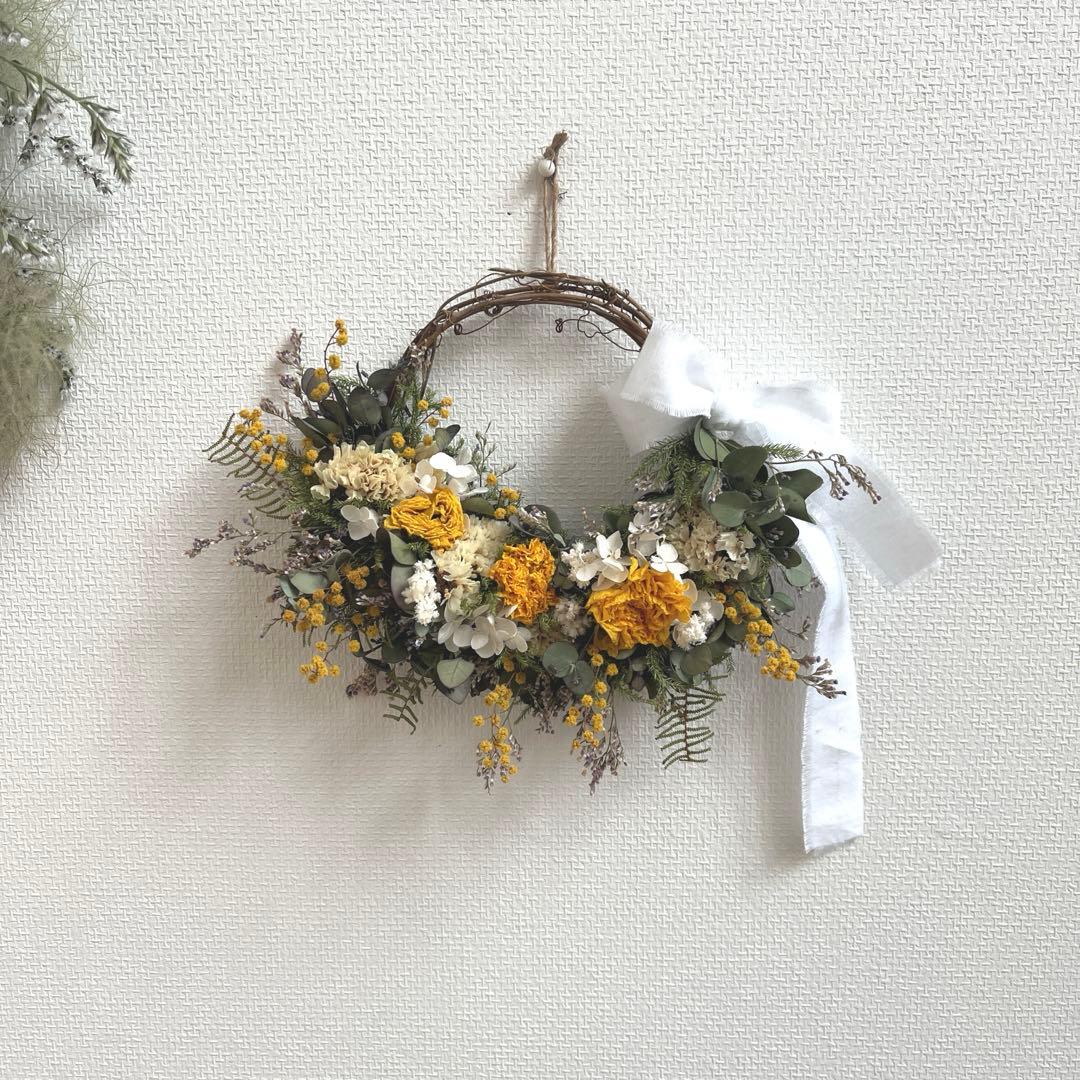 ♡ドライフラワー♡ラナンキュラスと紫陽花のハーフリース♡