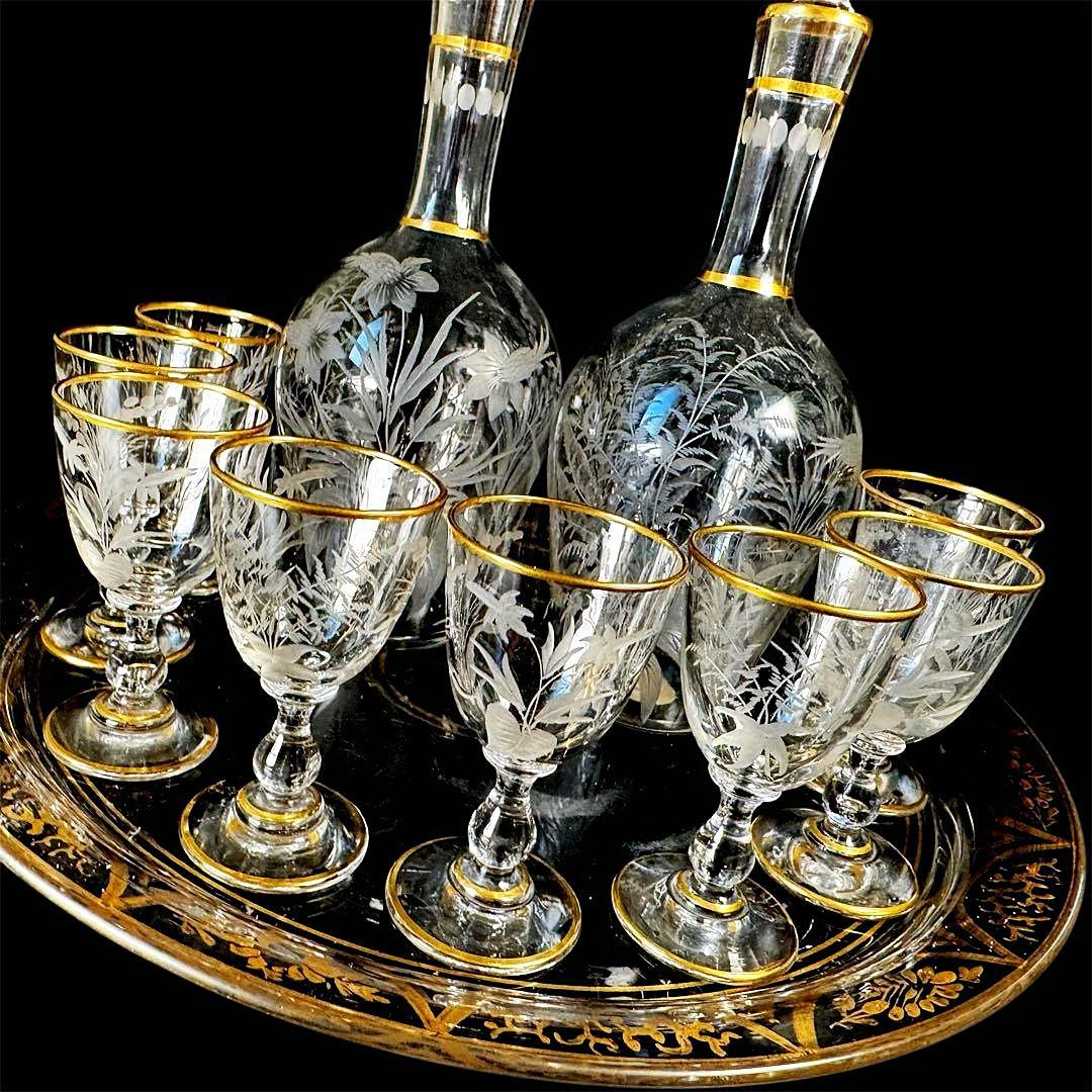 BACCARAT オールドバカラ 金彩×エッチング リキュールサービスセット