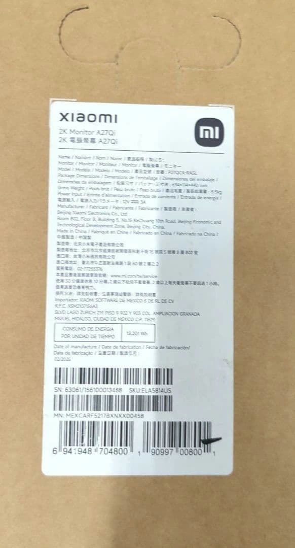 シャオミ Xiaomi モニターA27Qi 27インチ フルHD 2K