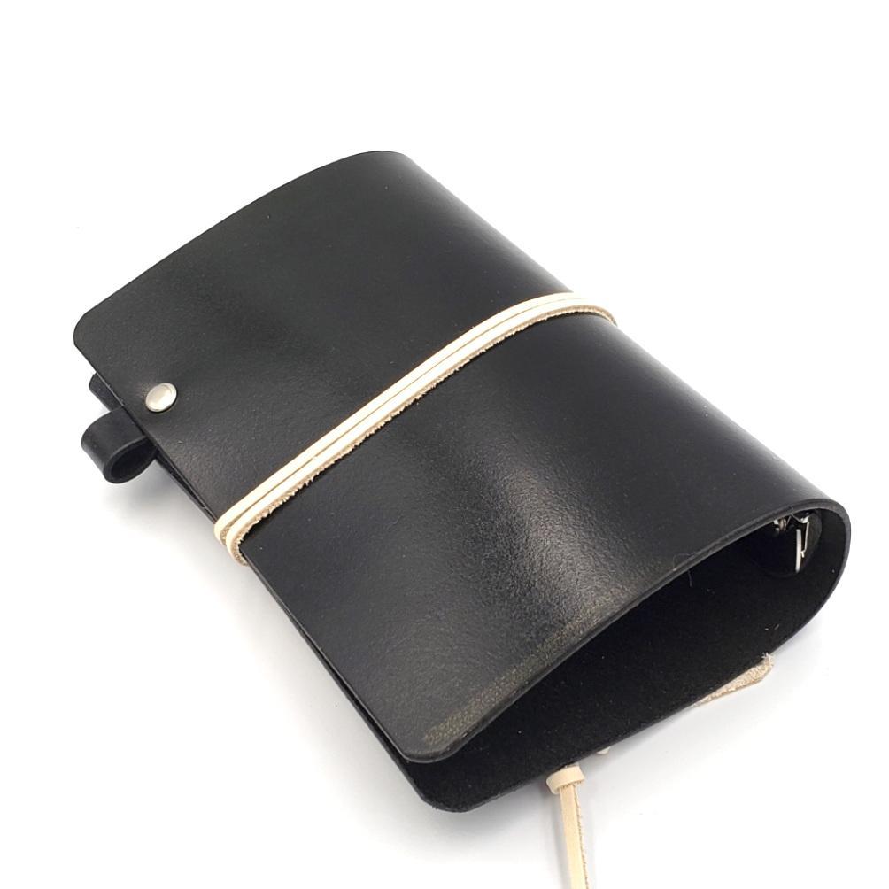 頑張らない システム手帳 バイブルサイズ ヌメ革 手染め ブラック