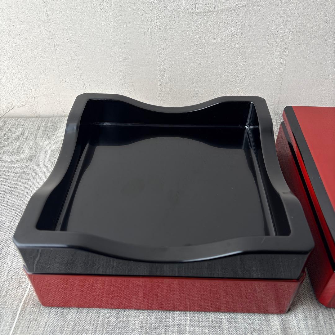 木製 宮崎漆器 九州 重箱 二段 脚付き 高台重 赤 漆塗