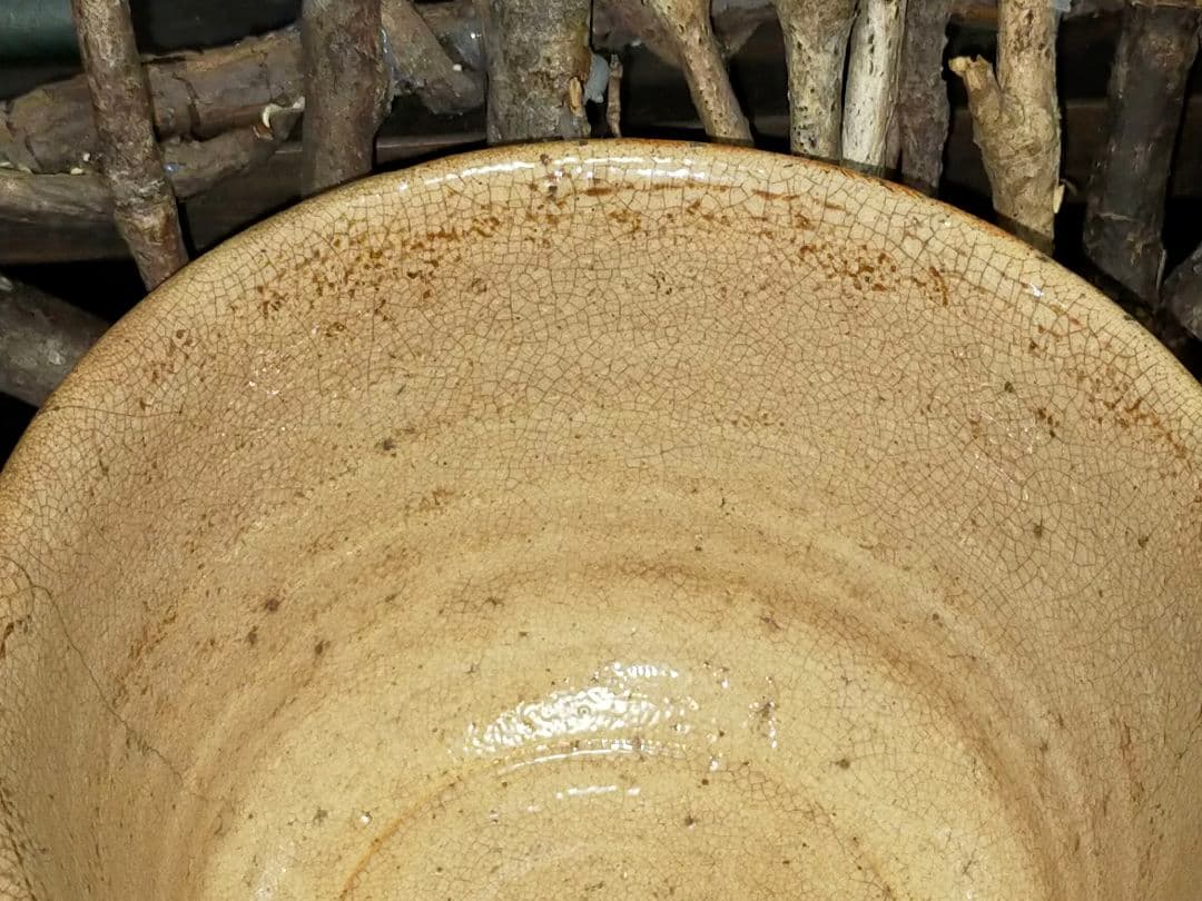 ♥値下げ！♥古萩　茶碗　ニュウ　窯ギレ　あり　仕覆　木箱付き　茶道具　骨董　古玩