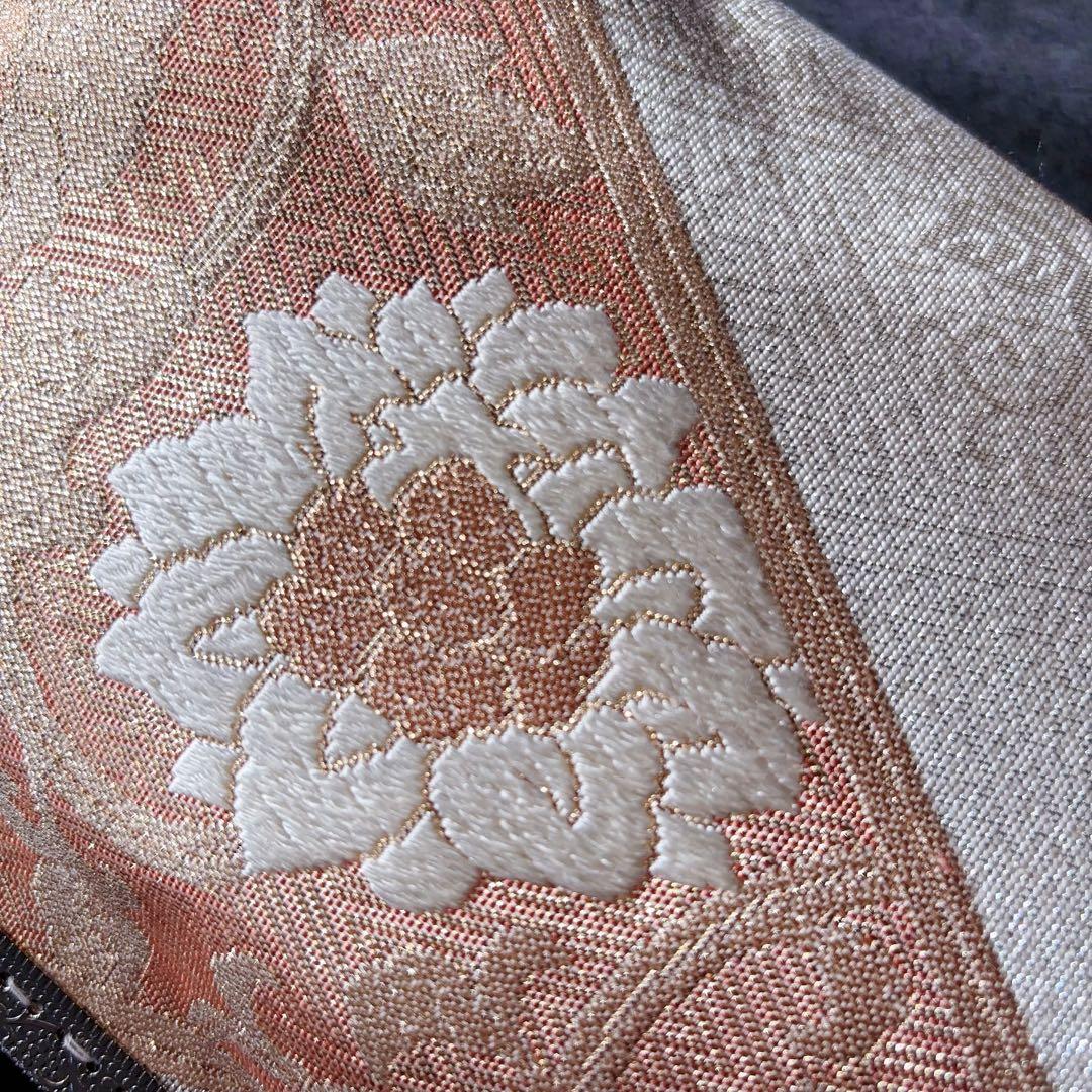 １月新作♡本真珠加工帯！格の高い濃密刺繍最高級西陣帯地！ホワイトピンク系帯バッグ