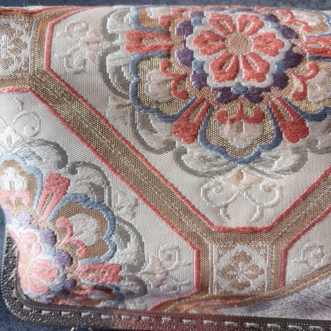 １月新作♡本真珠加工帯！格の高い濃密刺繍最高級西陣帯地！ホワイトピンク系帯バッグ