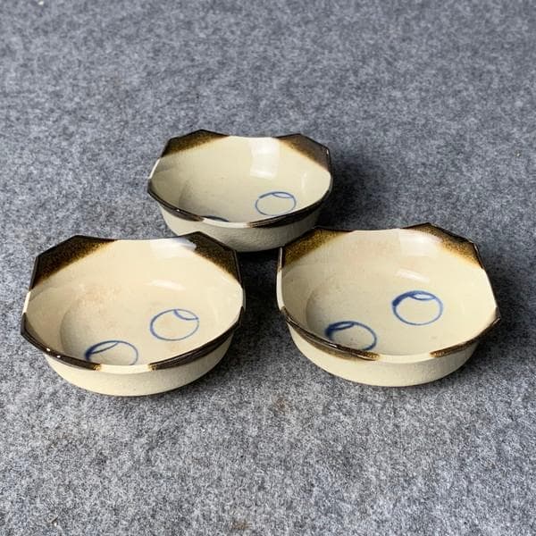 京焼帯山角切手塩皿3枚[B34395]