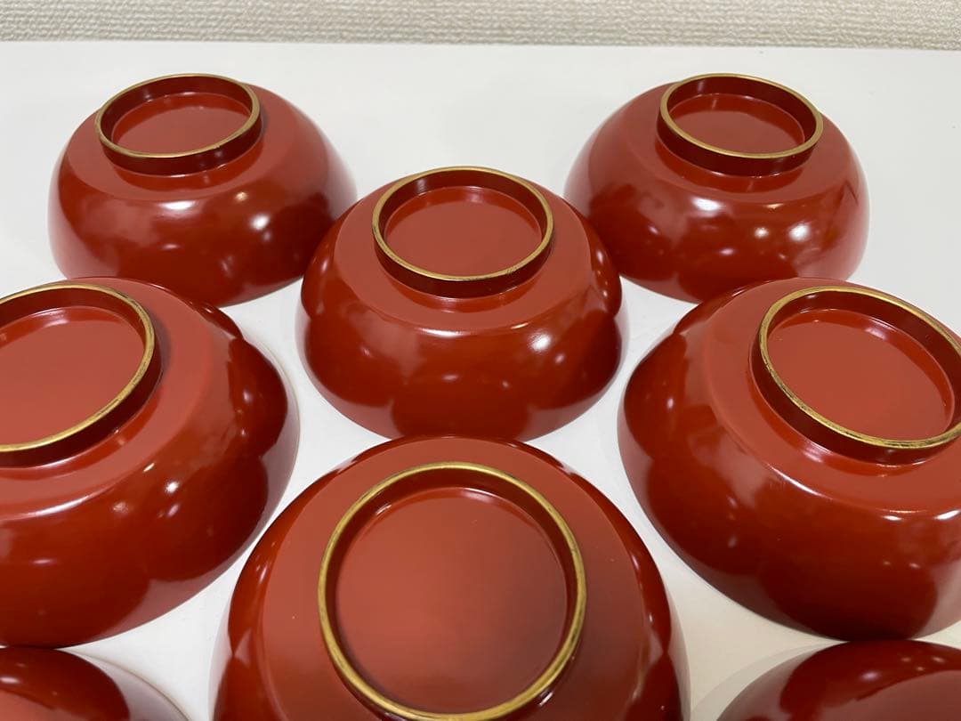 【現状品】漆器 輪島塗 金彩 朱塗 底黒塗 蓋付き椀 割烹 煮物椀 9個 ②