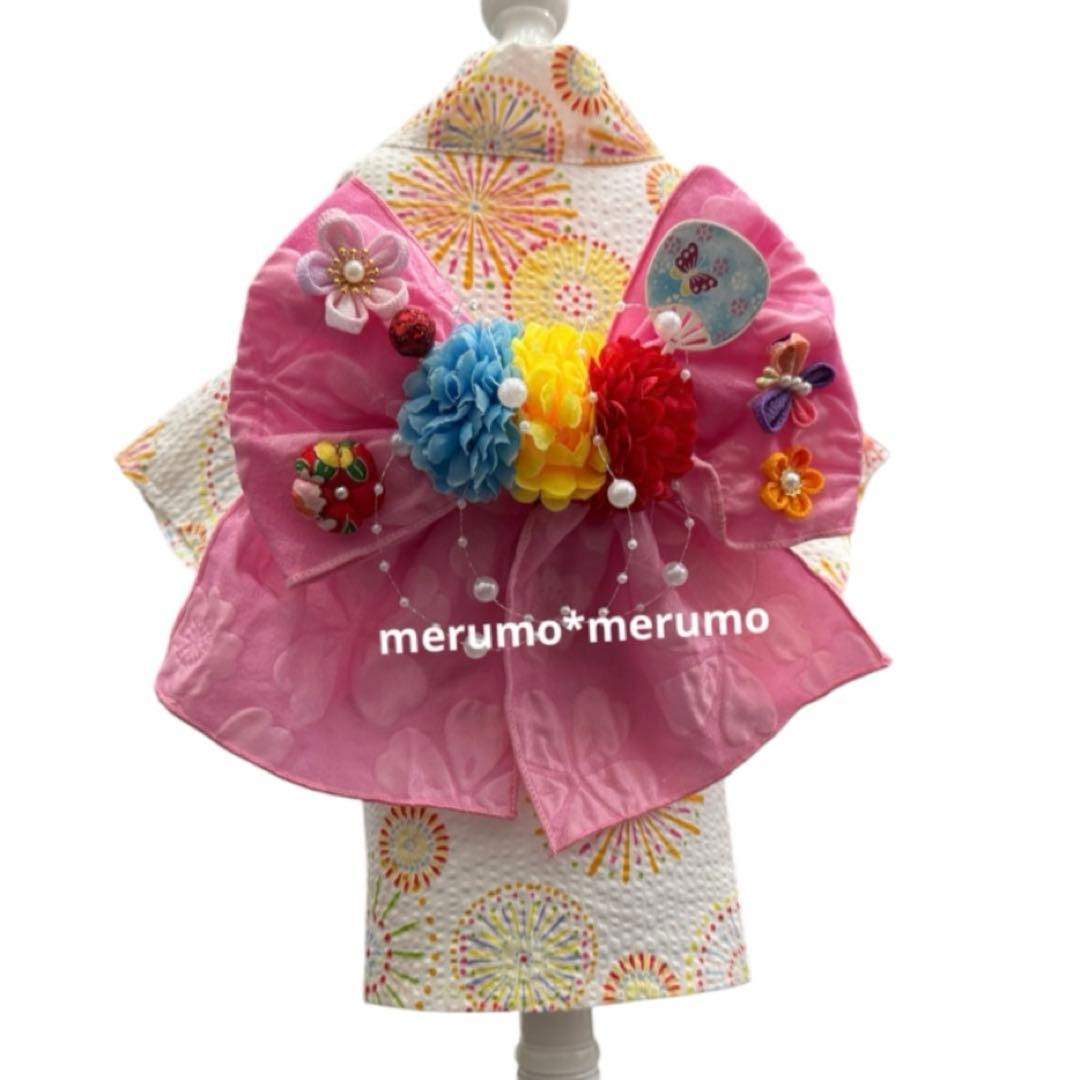 犬服 ハンドメイド 浴衣 リップル生地 花火柄 Sサイズ