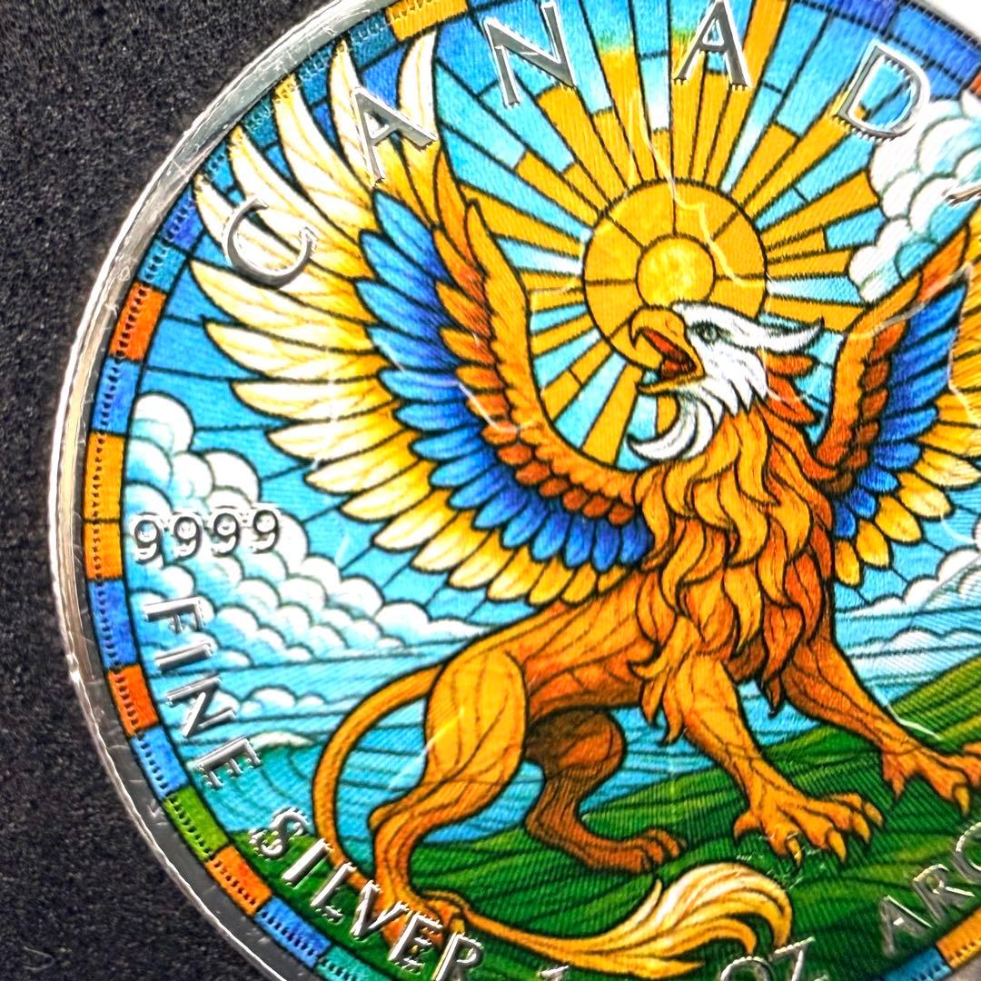 メイプルリーフ 銀貨 カラー ステンドグラスグリフォン 1オンス 1oz