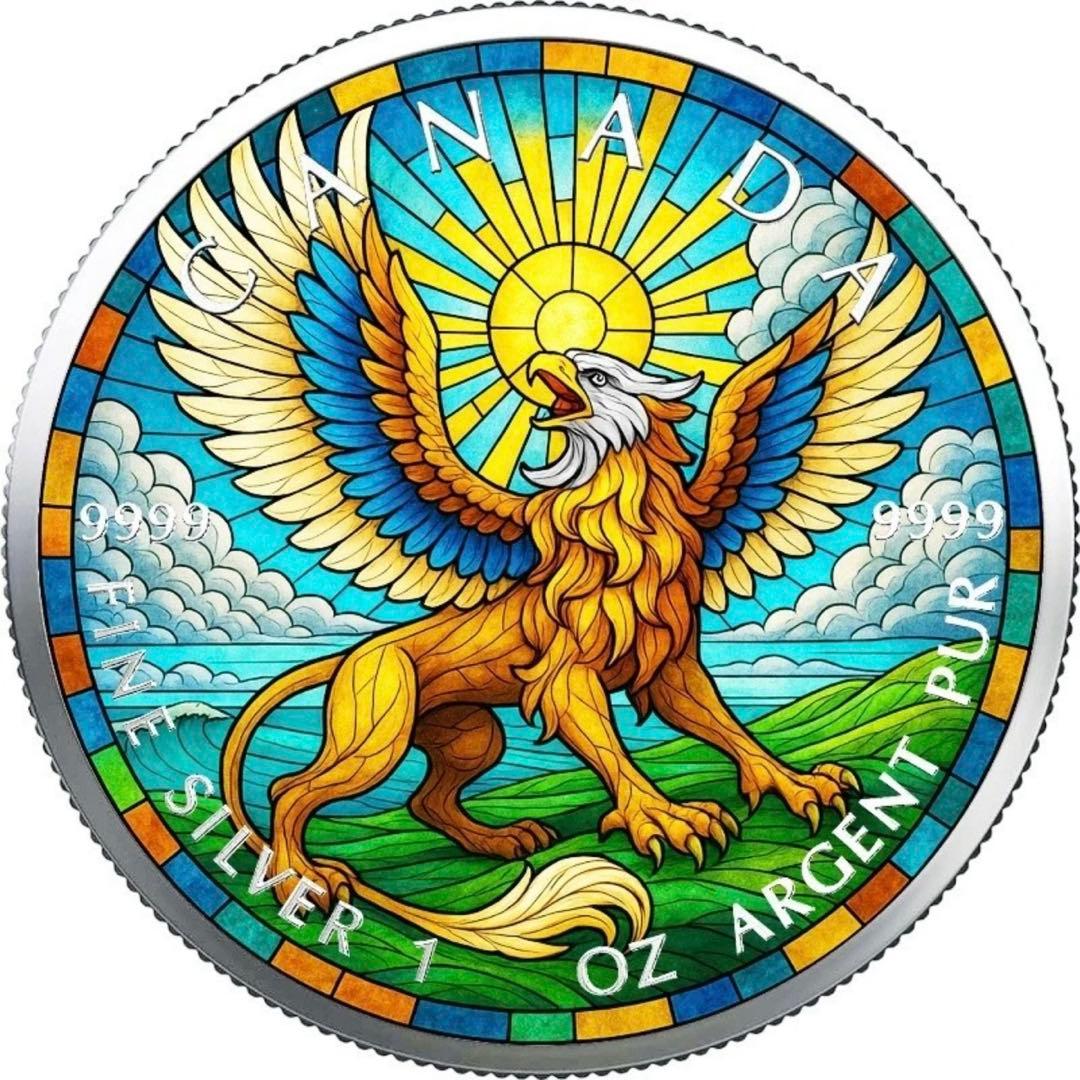 メイプルリーフ 銀貨 カラー ステンドグラスグリフォン 1オンス 1oz