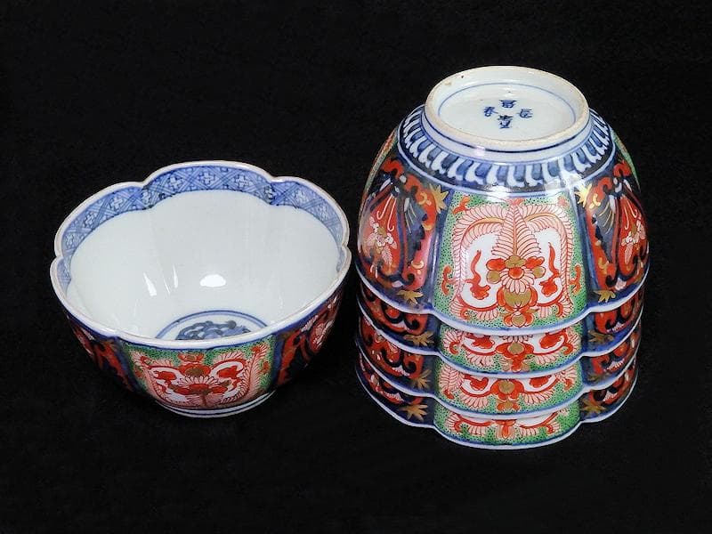 大聖寺伊万里　金襴手　花の図　大振向付 ５客　B234AS-BMv