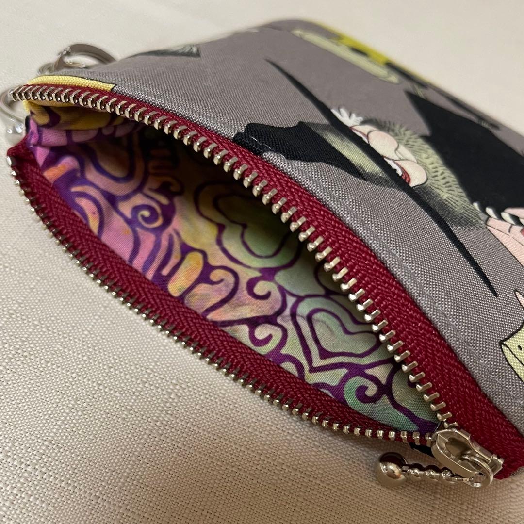 ♡12㎝ファスナー魔女グレー/赤系ポーチ♡ハンドメイド　アレキサンダーヘンリー