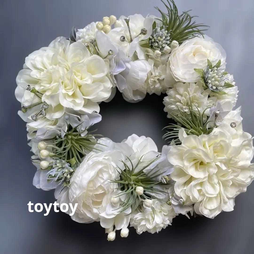 toytoy 気まぐれ縁リース【ホワイトリース】白　壁掛け　結婚式　小さめ