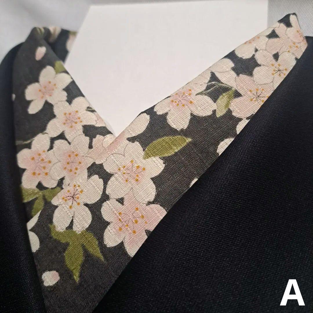 くすみ墨　半襟　半衿　ハンドメイド　生地　桜　花柄　春　仕付けしやすい芯付き