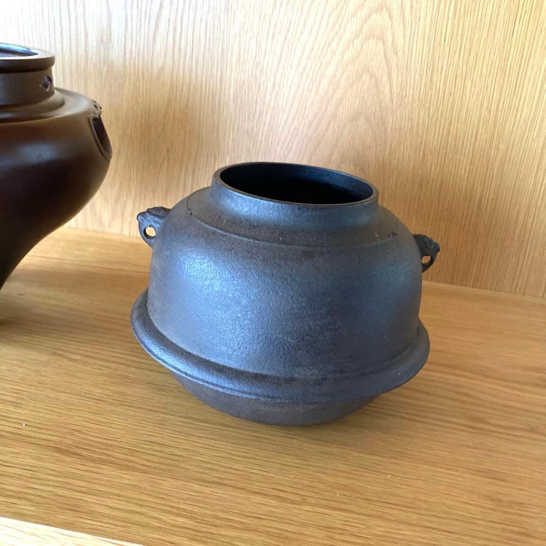 【茶道具】唐銅　朝鮮風炉　釜　一ノ瀬宗和　菊地正直