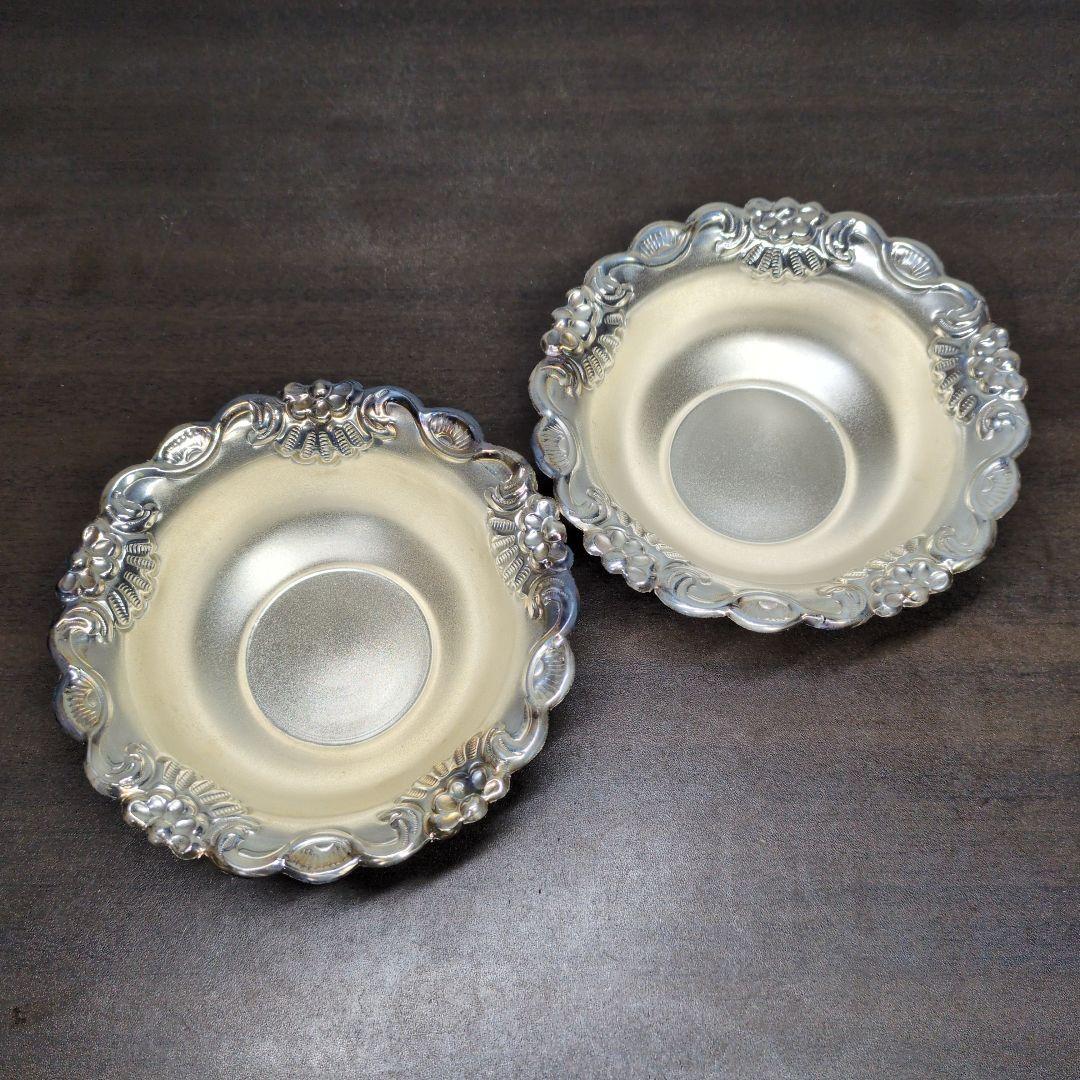 SILVER 刻印有 花唐草文 ボウル 一対 重さ約90g 箱付き