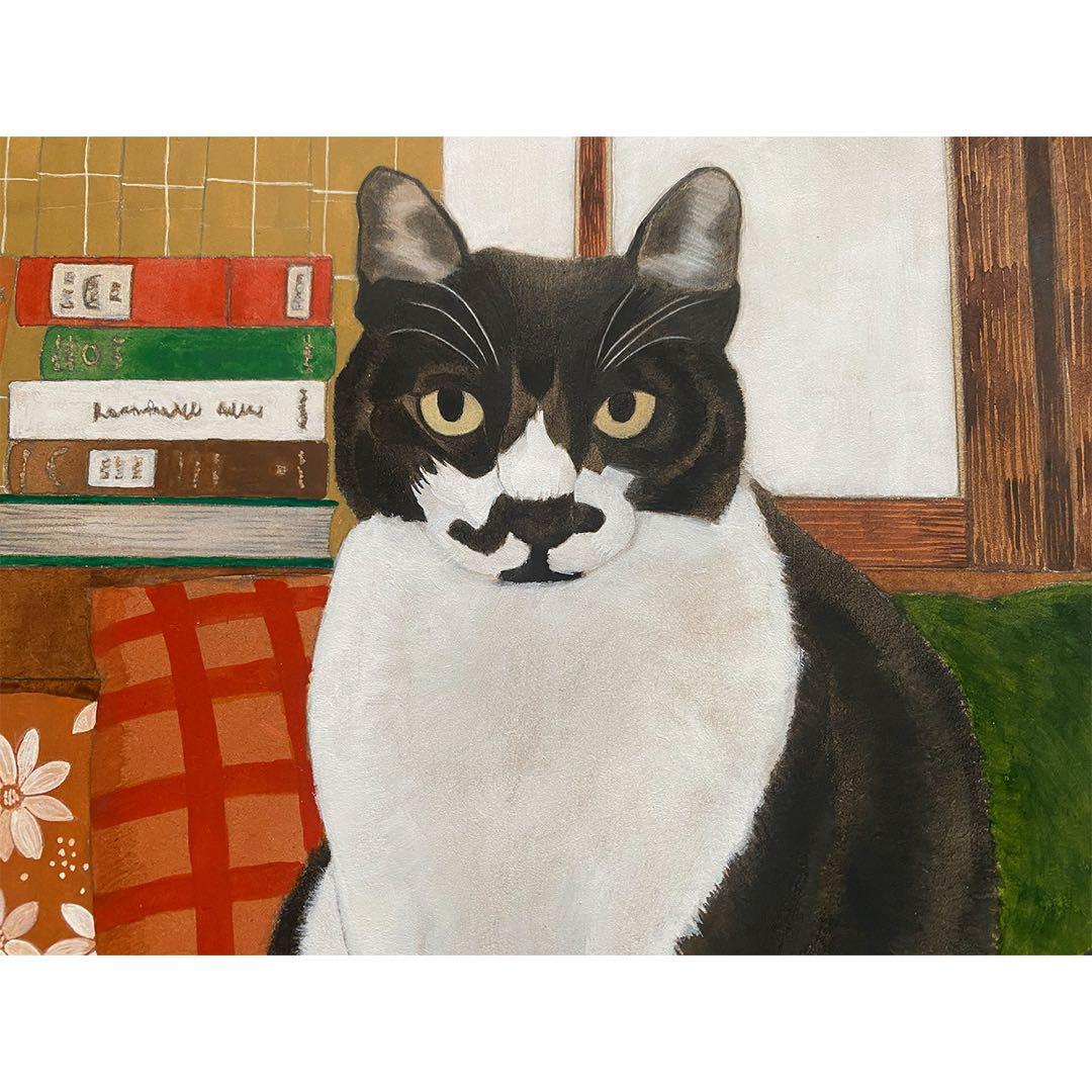 原画「寝床の二匹」《＋猫イラスト３枚無料プレゼント》猫イラスト